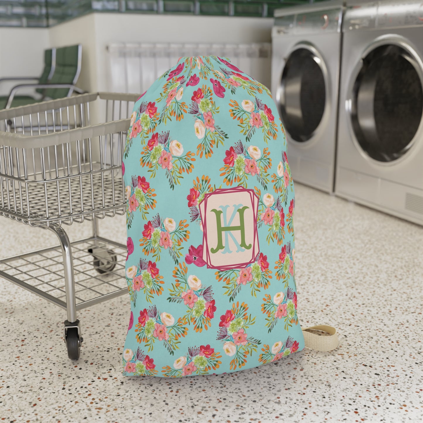 Personalized Floral Laundry Bag with Initial - Stylish Storage Solution for Home and Travel
