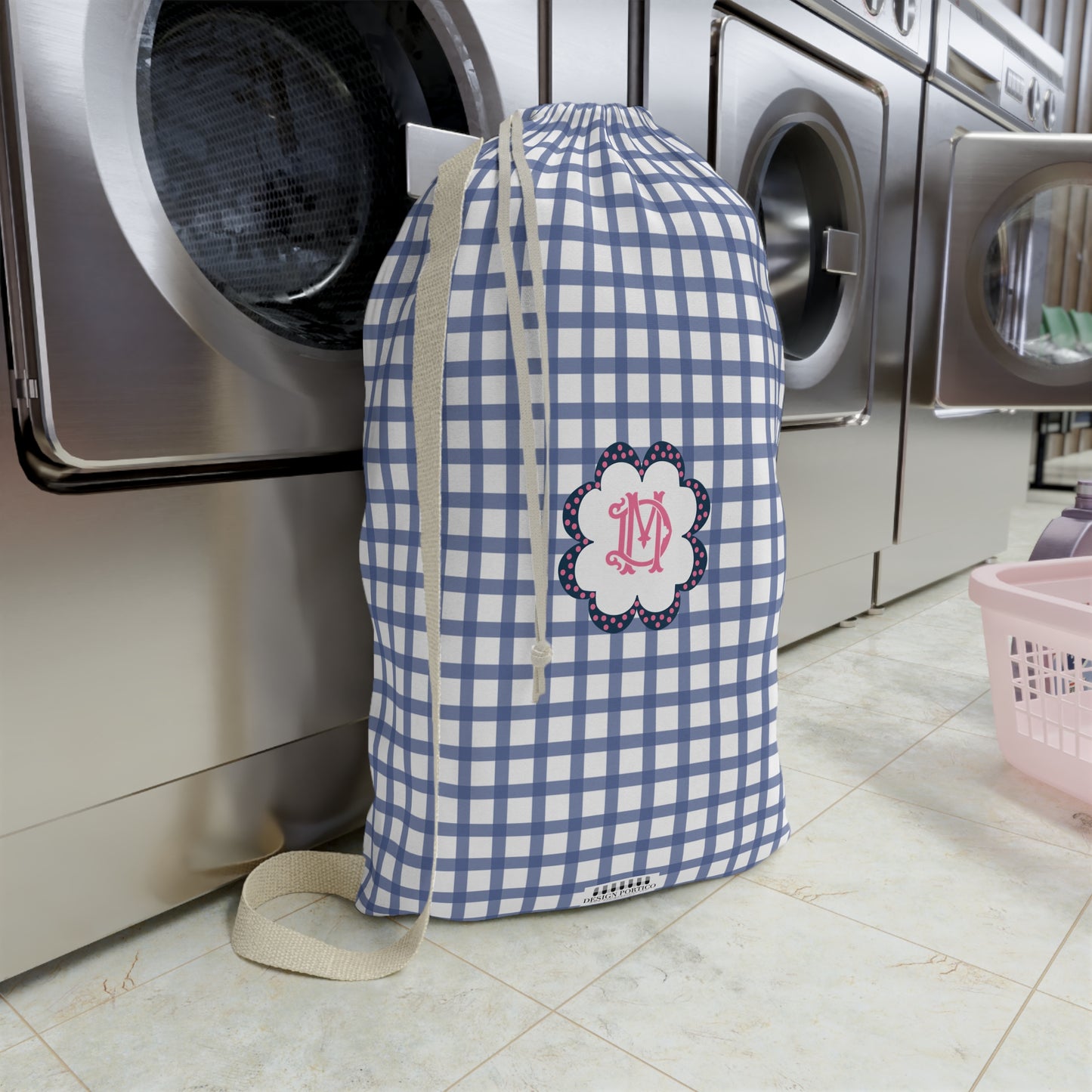 Personalized Monogrammed Laundry Bag in Navy Gingham