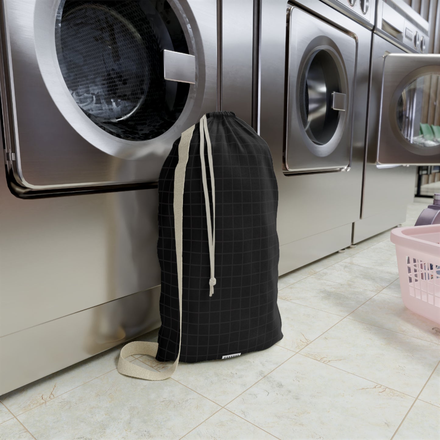 Stylish Black Laundry Bag with Durable Strap for Everyday Use