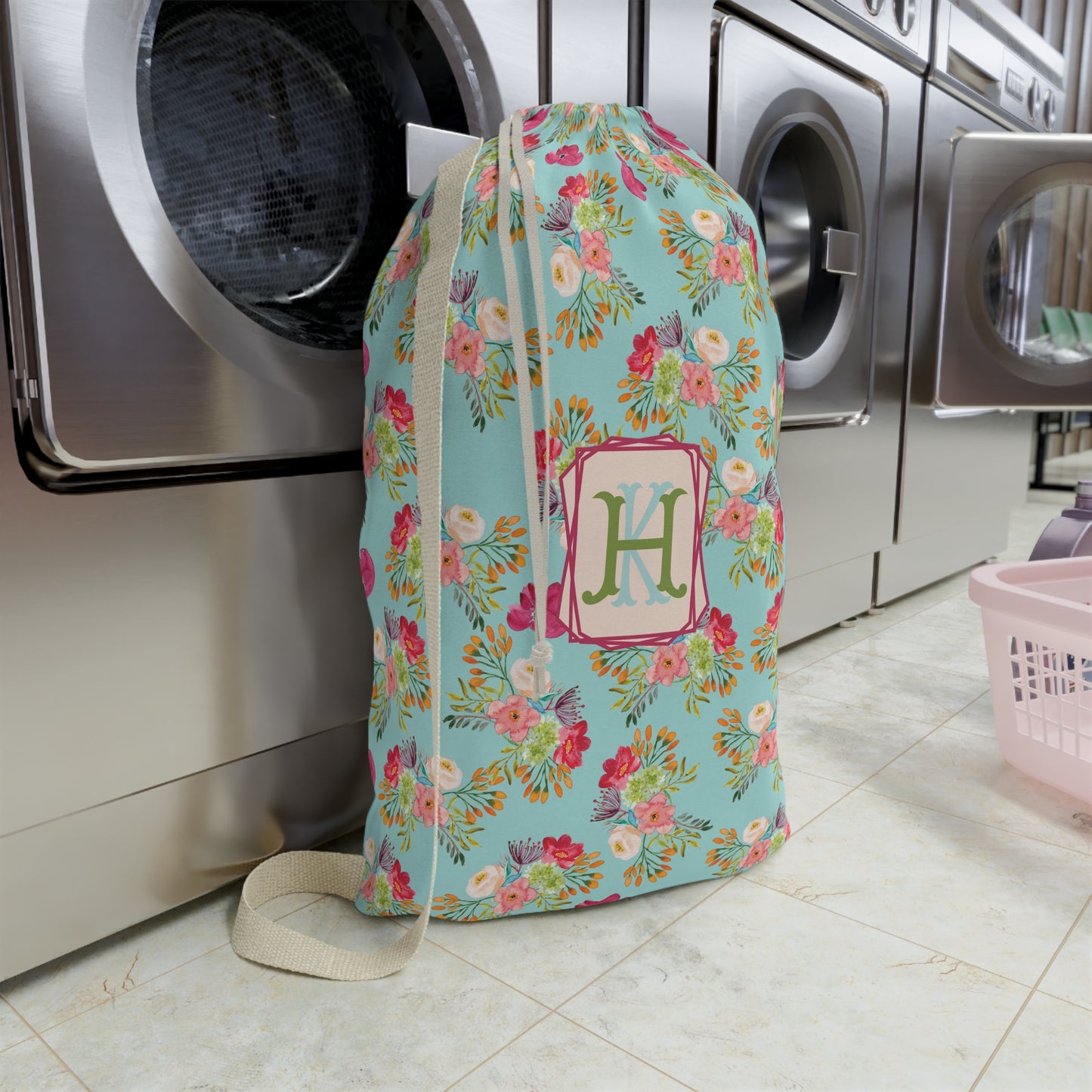 Personalized Floral Laundry Bag with Initial - Stylish Storage Solution for Home and Travel