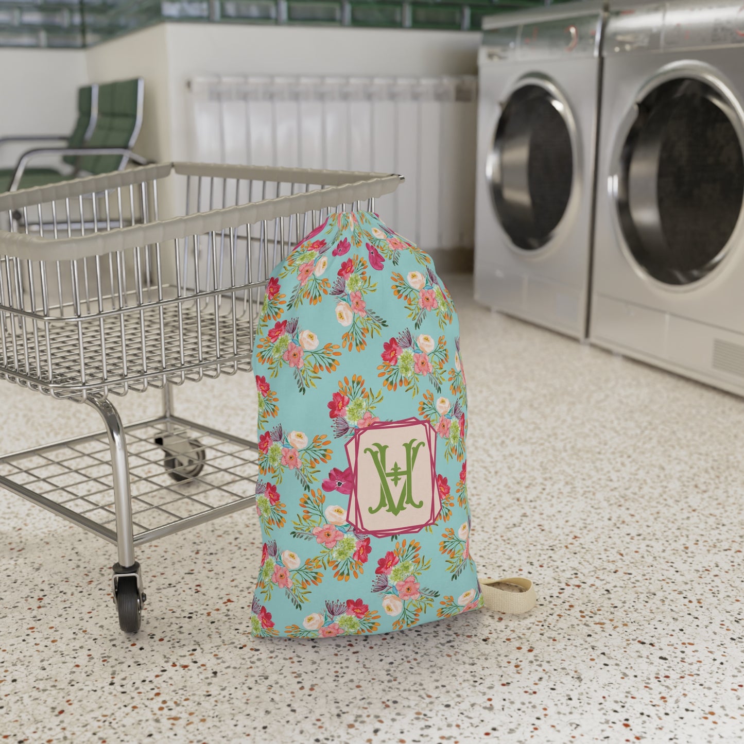 Personalized Floral Laundry Bag with Initial - Stylish Storage Solution for Home and Travel