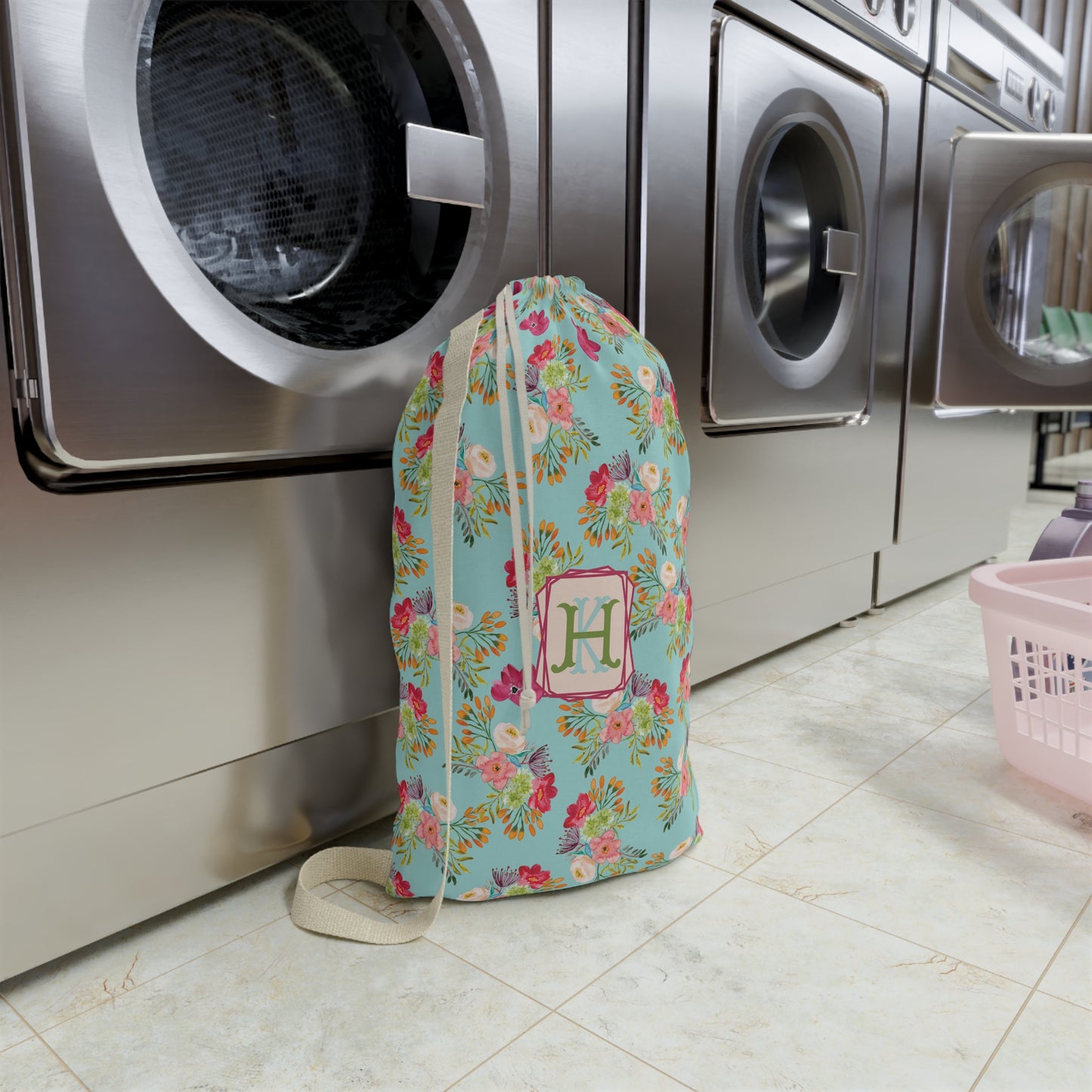 Personalized Floral Laundry Bag with Initial - Stylish Storage Solution for Home and Travel