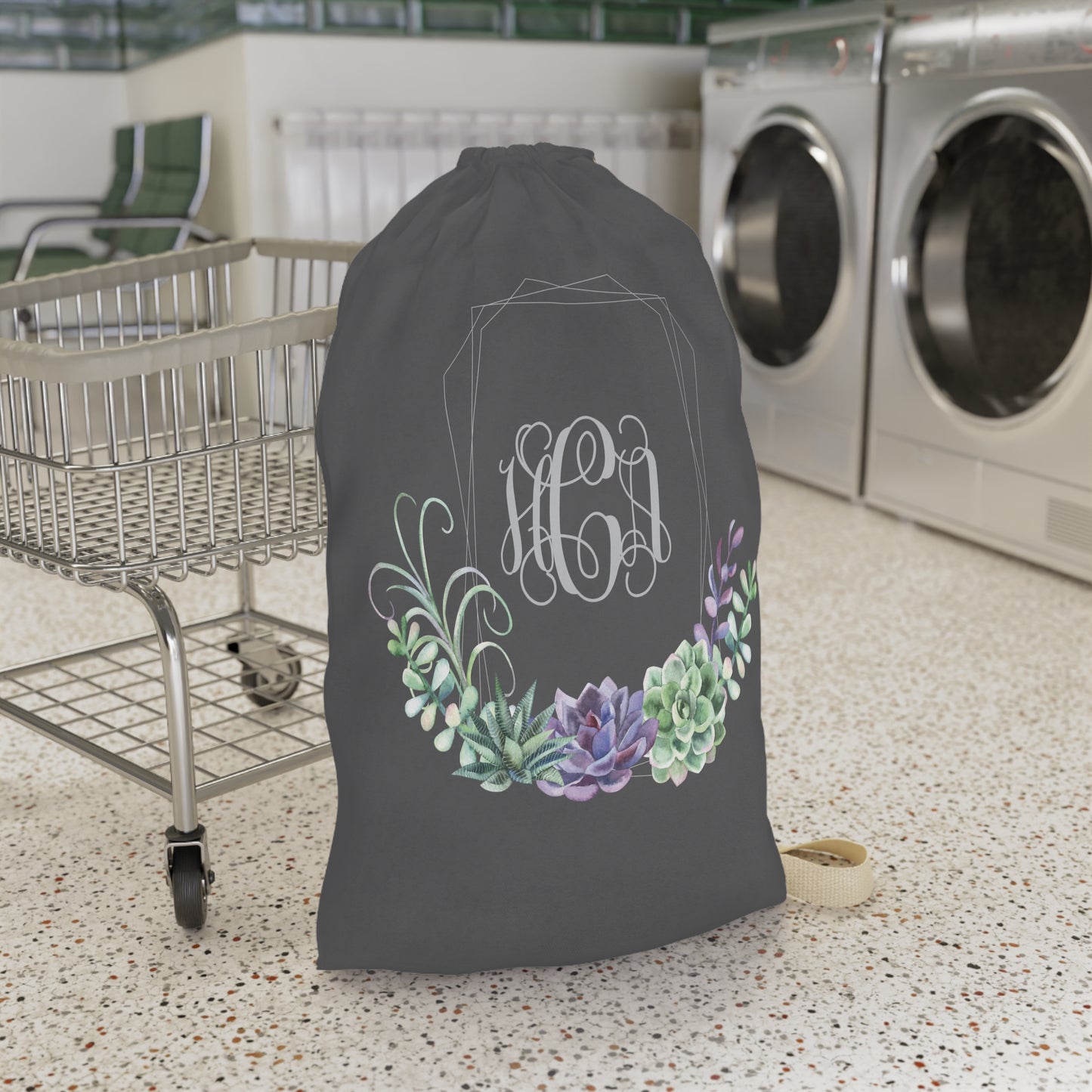 Succulent Monogrammed Laundry Bag